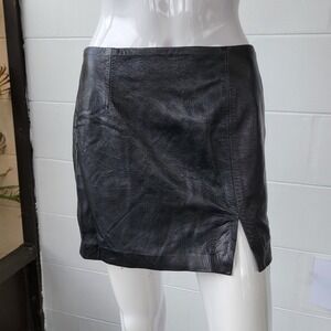Vintage 90s Barneys New York Lamb Leather Black Mini Skirt Women's M